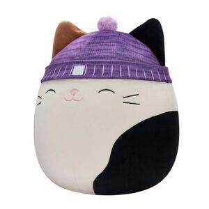 Authentic Squishmallow Plush Cat Toy with Purple Hat
